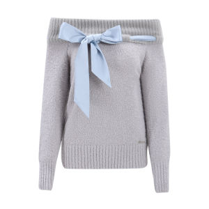 Weekend hub | Áo Sweater Knit Xám Dạng Quàng Vai Nơ