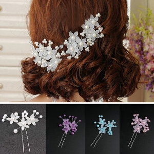 เครื่องประดับผมแต่งงาน Frosted ดอกไม้ประดับผมเจ้าสาวเครื่องประดับแฮนด์เมดไข่มุกส้อมผม