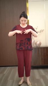 Đồ bộ nữ trung niên cho mẹ bộ LỤA PHÁP trung niên nữ phối họa tiết quần 9 TẤC ống nhỏ cao cấp-QC04