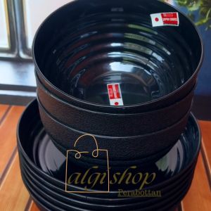 12Pcs Ramen seat Hitam Gratis sndok isi 6piring bulat cekung campur 6Mangkuk bulat bebas BPA