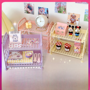 Japanese Style Desktop Double Layer Storage Rack Student Dormitory Cosmetic Organizer Office Multi Layer Arrangement Shelf