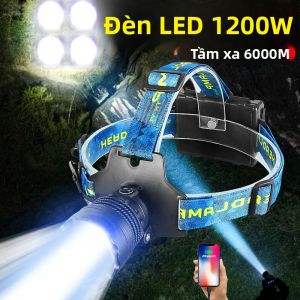 Đèn Pha LED Siêu Sáng 1200W IPX6 Chống Nước Để Đi Bộ Cắm Trại - Đèn Pha 18650 Có Thể Sạc Lại Với Đèn Lồng Góc Chùm Sáng Cao/thấp