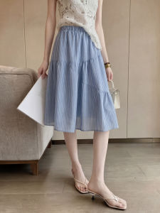 PAIBOLI | New Summer French Style Light Blue A-Line Flare High Waisted Slim Fit Mid Dress