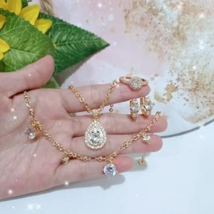 SET PERHIASAN WANITA MOTIF PERMATA ANTI ALERGI 4 IN 1 /SET-664/SET-669