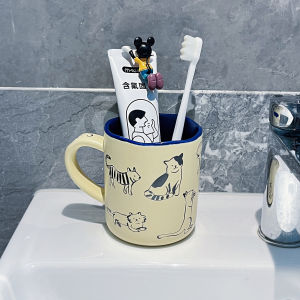 Cartoon Ceramic Toothbrush Cup Set Cute Couple Home Use High Value Creative Advanced Sense Mouthwash Cup Pet Grooming Tools