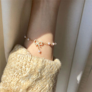 OR🧸 Gelang Mutiara Busur Korea/Kristal Mutiara Imitasi Kelas Atas/Gelang Mutiara Modis Wanita/Rantai Dapat Disesuaikan/Harga Promosi COD