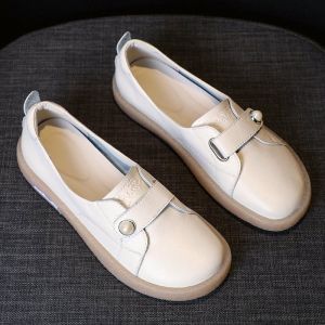 Soft Leather Flat Bottom Slip-On Womens Shoes Spring Autumn New Style Versatile Soft Sole Fairy Lady Shoes Flat Single Shoes