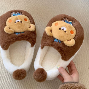 Cozy Soft Bottom Plush Slippers Home Bedroom Warm Comfortable Mens Winter Cute Bear Couple Cotton Slippers Thin Strip
