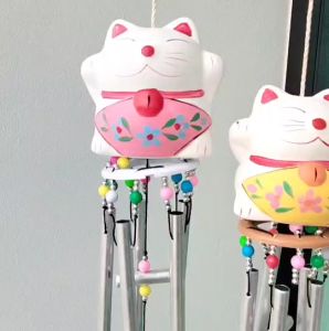 โมบายกระดิ่งลมเรียกทรัพย์ แมวกวัก แท่งโลหะ6แท่ง 5สี เลือกสีได้ โมบายกระดิ่งลม โมบายแขวนหน้าบ้าน