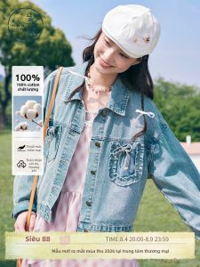 BY IHAPPY | Áo Khoác Jeans Cotton Ngắn Rửa Nước Màu Xanh
