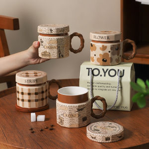 Retro Ceramic Mugs Creative High Aesthetic Value Water Drinking Cups Luxury Handmade Coffee Cups with Lid Personalized