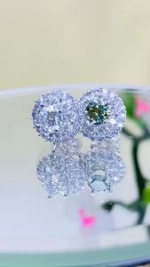 Bông tai nữ full moissanite Mỹ D/FL kiểm định GRA kiểu tròn lớn đá chủ 5li bạc xi bạch kim  Khuyên tai bạc mạ vàng trắng đính kim cương nhân tạo moissanite đẹp Hoa tai bạc thật xi kim đá moissanite thiết kế sang trọng và đẳng cấp -  KIM LỘC PHÁT BFMTL5