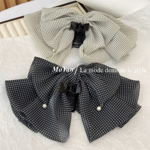 Retro Polka Dot Butterfly Knot Sash Hair Clip Pearl Hairpin Women Elegant Updo Clip Internet Famous Hair Gripper Fashionable