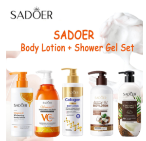 SADOER Body Lotion Shower Gel 3-in-1 Set (5-in-1) Vitamin C Whitening Moisturizing + Coconut Nourishing Moisturizing + Collagen Skin Care Whitening Anti-Aging Set
