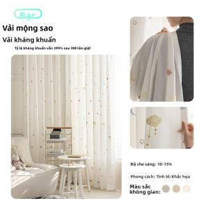 JINCHAN | Rèm Cửa Trẻ Em Họa Tiết Ngôi Sao Đêm Màu Hồng Che Sáng Kháng Khuẩn