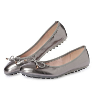 Silver Flat Bottom Shoes Womens round Head Single Shoes Soft Bottom Butterfly Knot Boat Shoes Bean Shoes Versatile Casual Flats