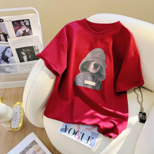 Loose Cartoon Pattern Printed Short Sleeve T-Shirt Womens Fashionable Korean Style Cotton Commute Summer 2025 Spring New Arrival