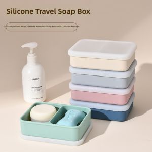 RA Portable Silicone Dual Compartment Travel Soap Box Waterproof Sealed Soap Container with Lid AR