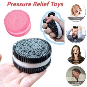 JIYAN2866 Oreo Biscuit Pinching Toy Silicone Slow Rebound Fidget Toy Simulation Handmade Cookie Pinching Toys Gifts