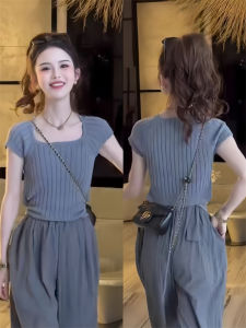 Slim Fit Short Sleeve Ice Silk Knitted T-Shirt Womens Summer Thin Style Fashionable Ageless Top Commute Style Pure Color