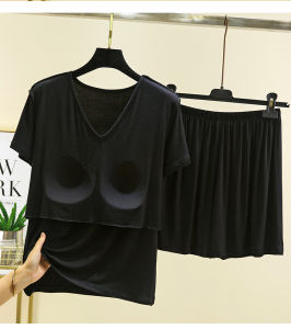 Womens Modal Short Sleeve T-Shirt Set V-Neck Loose Casual Lightweight Home Clothes Sleepwear Shorts Summer Comfortable