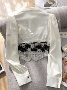 Spring New Arrival French Classic Style Fake Two Pieces Shirts Female Temperament Wild Niche Design Lace Stitching Coat