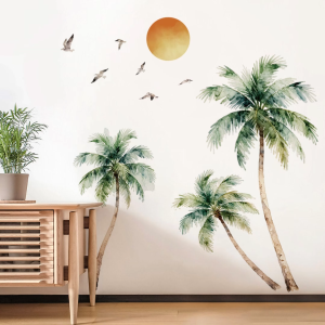 Decal Dán Tường Cây Dừa Nhiệt Đới Phong Cách Tropical Có Keo Sẵn 116x93cm - Trang Trí Nhà Cửa