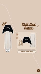 One Set Korean Style 3in1 | Sweater Crop Top Wanita dengan Rok Cargo dan Jilbab Paris | - KA053