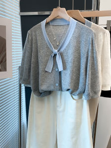 WANGGONGZHU | Slimming Lace Knit Top V-Neck Short Sleeve Summer Thin Style Princess Design Casual Comfortable Korean Fashion Womens T-Shirt