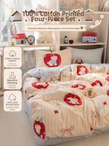 MANSHIAN | Cute Apple Dog Print Pure Cotton Bedding 4 Pieces