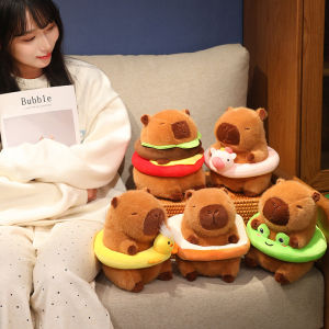 22cm Kawaii Capybara Plush Toys Lovely Hamburger Capybara Pillow Cute Capybara with Swim Rings Stuffed Kawaii Toy Creative Gifts