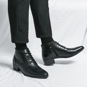 NUDANLAI | Leather Boots Mens Pointed Toe Warm Insulated High Top