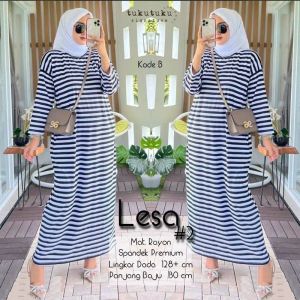 Gamis Lesa#2 dress kaos salur rayon spandek wanita jumbo fit to XXL terbaru mewah elegan kekinian