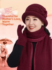 SHIPAILUO | Warm Knitted Rabbit Fur Hat For Middle-Aged And Elderly Women Winter Cap Grandma Style Cozy Cable Knit Travel Friendly Cap