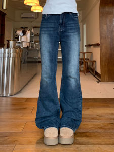 High Waist Bell Bottom Blue Washed Denim Jeans Womens Vintage Straight Leg Slimming Trousers Autumn Fashion Ladies Jeans