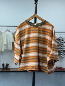 Svanca Summer New Loose Fit Striped Color Block Short T-Shirt Korean Style Casual Artistic Versatile Slimming Cotton Top