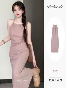 Elegant Lightweight Neck Tie Dress Retro Niche Design High End Summer Slimming Long Dress French Style Sling Profile Zipper Closure