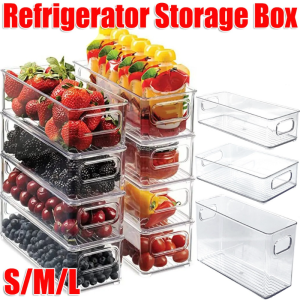 S/M/L Stackable Refrigerator Organizer Bins / Storage Box Save Vertical Space for Kitchen Cabinet / Rectangular with Handle for Kitchen Food Vegatables Fruits Storage Box