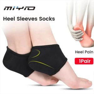 MIYIO 1Pair Nylon Heel Cups Inserts and Compression Heel Sleeves Socks Foot Ankle Pain Relief for Plantar Fasciitis Spurs Pads Cracked