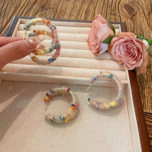 Cute Furry Hoop Earrings Womens Fashion Jewelry Unique High-End Sensation Ear Decorations Alloy Geometric Pattern Ear Studs