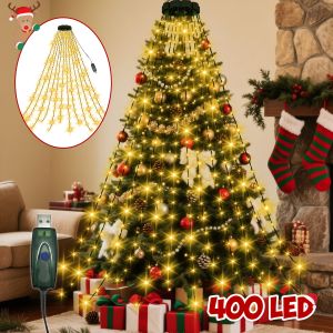 Christmas Tree Waterfall Lights-400/320High-Brightness LEDsUSB&Remote Control8Lighting Modes Indoor/Outdoor Christmas TreeDeco