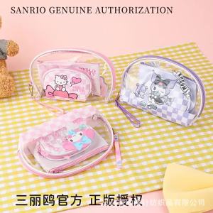 Sanrio | Kawaii Sanrio 3-in-1 Makeup Bag Set Hello Kitty Kuromi Waterproof Transparent Cosmetic Organizer Pouch with Wristband
