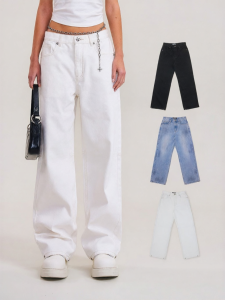 SMFK | Cross Statue Design Wide Straight Water Washed Classic Mid Waist Jeans