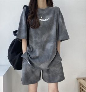Summer 2023 Womens Sporty Casual Loose Thin Short Sleeve Two-Piece Set Polyester Comfortable Breathable Fashionable