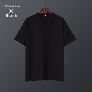 Loose Ice Silk Short Sleeve Polo Shirt Mens plus Size Flip Collar T-Shirt Blue Dad Style Top Summer Thin Mesh Pure Color Trendy