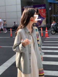 ทันสมัย Vintage ขาดๆ ยับๆ เสื้อเชิ้ตเดนิม ผู้หญิง ฤดูใบไม้ผลิ ฤดูใบไม้ร่วง Longgar ลำลอง พรางหุ่น หลากหลาย เสื้อ สไตล์เกาหลี เดินทาง