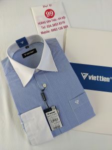 [Việt Tiến Sale] Sơ Mi Dài Tay - Regular (Suông) - Vạt Bầu - Kẻ sọc xanh da trời - size 38