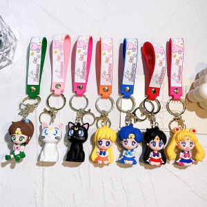 ZEEMIN Halloween Christmas Anime Sailor Moon Keychain Cute Figure Model Doll Couple Bag Pendant Keyring Accessories Toy Girls Charm Gift for Women Friends