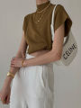 PAPERLLL Women's Half-High Neck Knit T-Shirt Sleeveless Black Ice Silk Inner Wear for Commuting Summer Casual Work Clothing. 