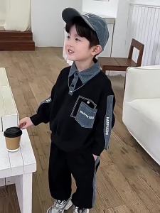 Bộ Áo Nỉ Bé Trai Mới Bộ Quần Áo Trẻ Em Xuân Thu Thường Ngày Áo Chui Đầu + Quần Hai Mảnh Thiếu Niên Đan Bộ Đồ 4-12 Tuổi